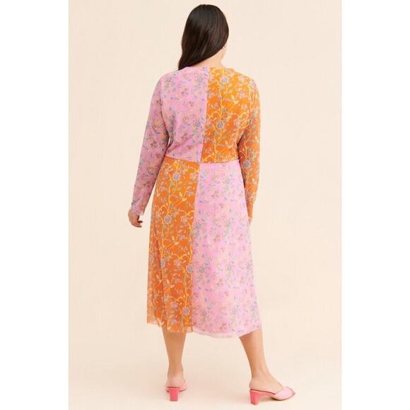 Rachel Antonoff Olivia Mesh Midi Dress Long Sleeve V-Neck Twist Front Size 26 - Picture 2 of 13